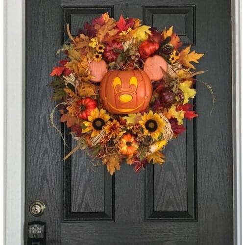 Fall Pumpkin Wreath for Front Door with Pumpkins Artificial Maples Sunflower Autumns Harvest Holiday Decor SDF-SHIP