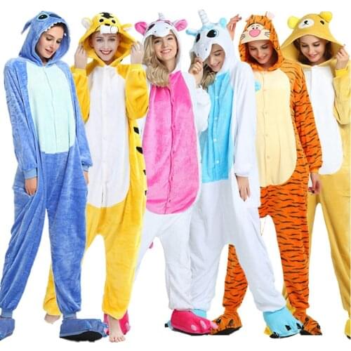 Tiger Animal Onesies Unisex Winter Totoro Unicorn Cartoon Onesies Women Nightwear Anime Costume Adults Flannel Sleepwear Pajamas