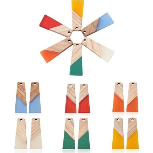 50pcs Mixed Color Resin & Wood Pendants Charm for Jewelry Making DIY Necklace Bracelet Accessories 30x12x3mm Hole: 2mm