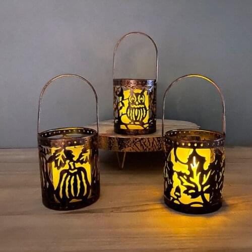 1 PC Halloween Hanging Light Hollow Out Table Candle Lanterns Holders Portable Lantern Light for Outdoor Garden and Yard