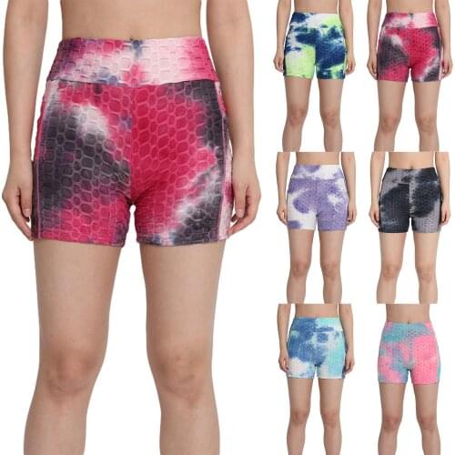 202 Tie Dye Honeycomb Ruched Booty Shorts for Women Scrunch Butt Push Up Gym Pole Dancing Fitness Shorts Summer Short Pants