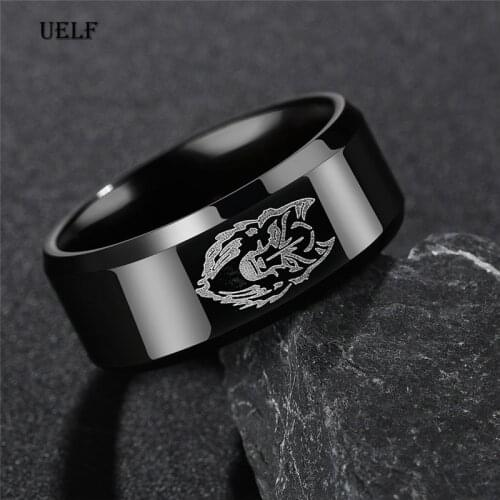 Uelf 2019 New Style Lion King Stainless Steel Ring For Male Jewelry In Black Men Gifts