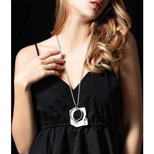 Vintage Geometry Silver Color Goth Long Chain Necklace 2021 Fashion Statement Suspension Pendant Trend Costume Jewelry for Women
