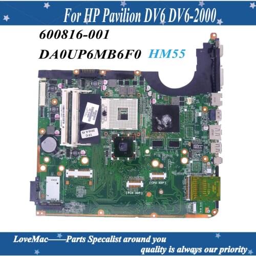 High quality 600816-001 for HP Pavilion DV6 DV6-2000 laptop Motherboard HM55 DA0UP6MB6F0 PGA989 DDR3 100% tested