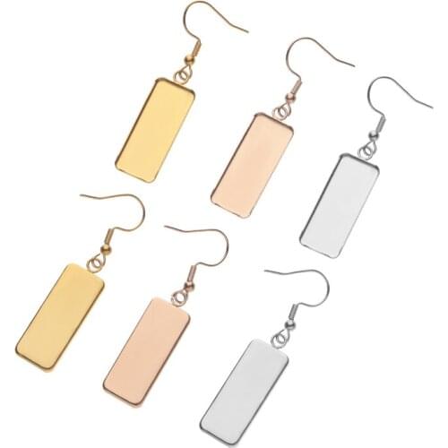 Xinyao 6pcs Stainless Steel Rectangular Tray Pendant Gold Steel Color Rose Gold 10X25mm Trays Cabochon for DIY Base Setting