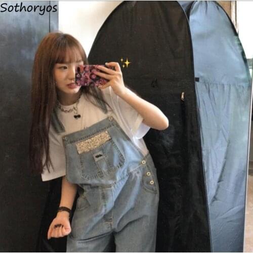 Jumpsuits Women Patchwork Floral Embroidery Ins Student BF Sweet Summer All-match Baggy Trousers Wide Leg Mopping Pocket Ulzzang