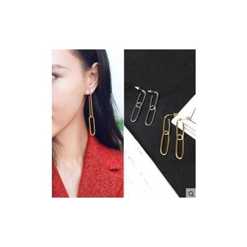 Fashion Simple Personality Safety Pin Earrings Thin Chain Metal Stud Earrings for Women Minimalist Jewelry Oorbellen Geometric