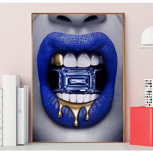 Make Up Woman Diamond Lips Wall Art Poster Modern Nordic Lips Canvas Painting Posters Prints Pictures For Living Room Decoration