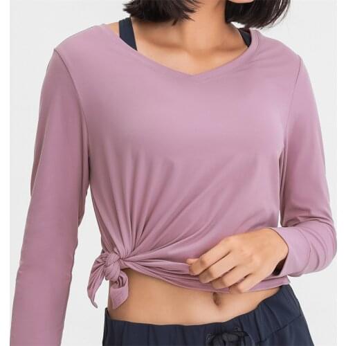 Nepoagym LIFEGO Tie Side Long Sleeve Workout Tops Women Loose Fit Yoga Top Brushed Fabric Lightweight Sports Shirt Yoga Tops