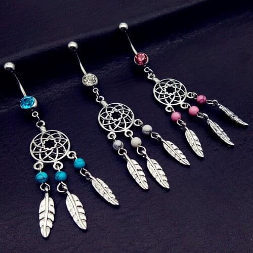 1pc/lot Dream Catcher Austria Crystal Navel Piercing Nombril Surgical Steel Belly Button Ring Navel Piercing Pircing Ombligo