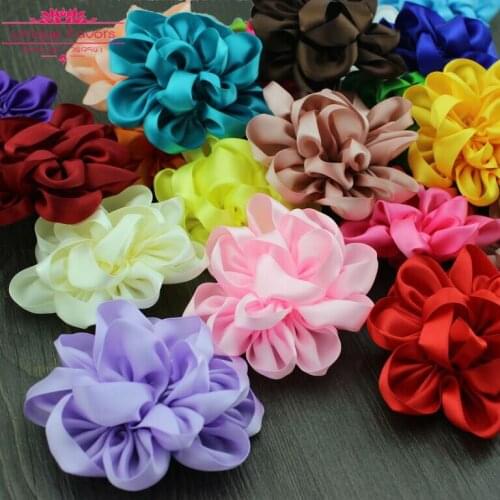 10pcs Large Chic Spring Theme Puff Ribbon Flower 10cm Satin Ribbon Handmade Flower Garment, Headband, Garlands, DIY Sewing Craft