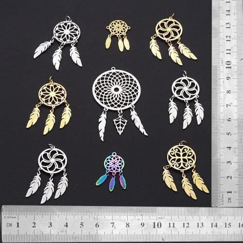 10pcs/lot Mix Designs Stainless Steel Boho Dream Catcher DIY Jewelry Charms Connector Wholesale Factory Price Never Fade