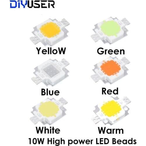 1pcs 10W LED Integrated High power LED Beads 10W White/Blue/Red/Green/Yellow/Warm white/ 600mA 12.0V 800-1000LM 24*40mil