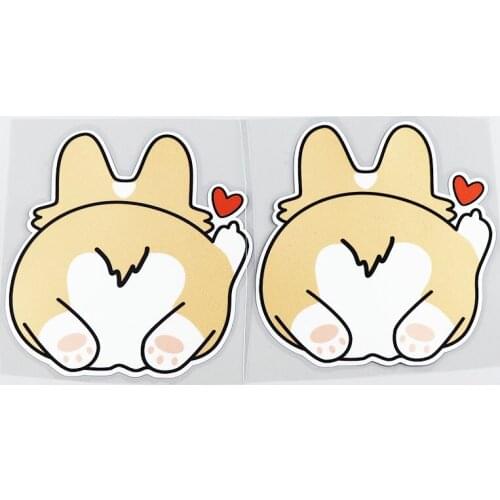 2x Lovely Dog Corgi Heart Car Styling Vinyl Tape Decal Auto Window Body Tail Sticker 10cm