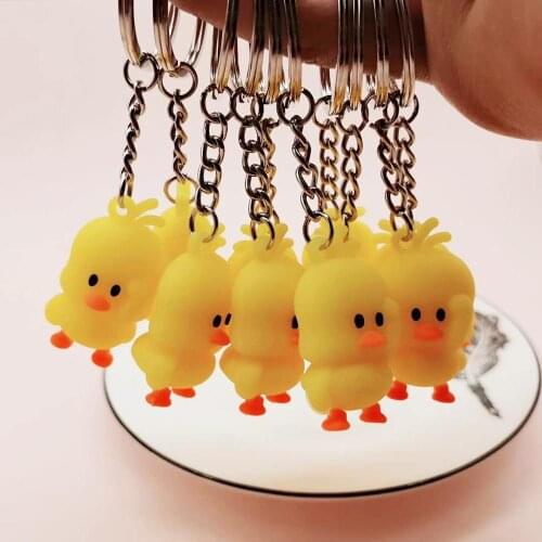 2Pcs Fashion Cute Little Yellow Duck Key Chain for Women Handbag Keychain Women Gift Bag Pendant Accessory Animal Keyring K02