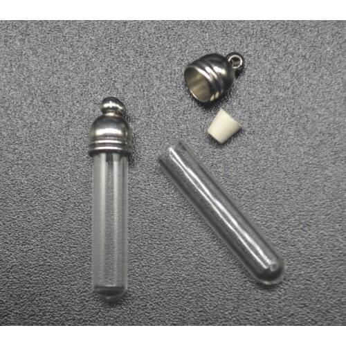 20pcss/lot tube shape glass bottle Vial Pendant with metal cap with rubber plug DIY glass locket necklace pendant jewelry charms
