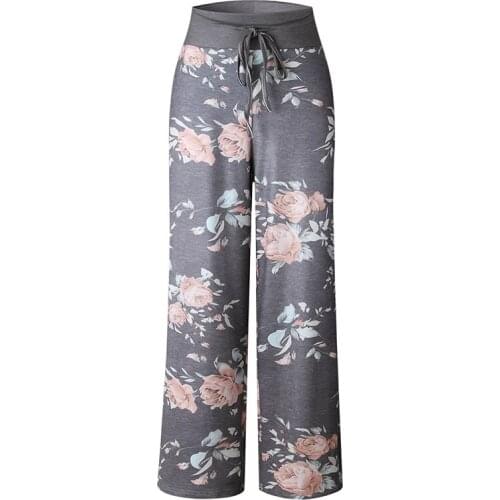 2021 Fashion Floral Printed Pants For Women High Waist Drawstring Lace-up Plus Size Female Casual Loose Maxi Pants