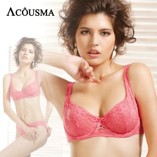 ACOUSMA Women Lace Hollow Out Bra Brief Sets Female Hot Brassiere Lingerie Set Transparent Plus Big Size Soft Underwear 2 colors