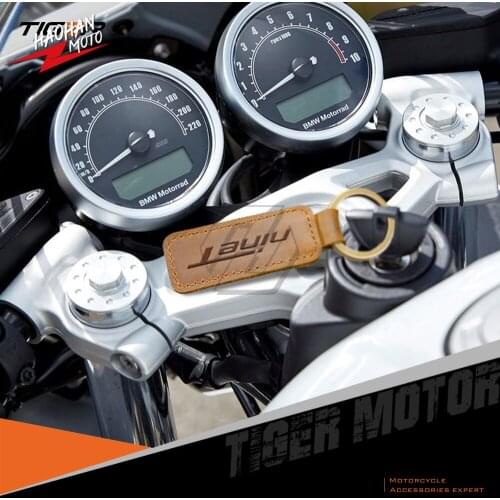 For BMW Motorrad R Nine T Pure Nine-T Motorcycle Cowhide Crazy Horse Skin Keychain Key Ring