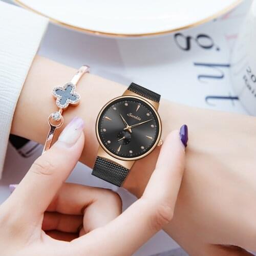 SUNKTA Rose Gold Black Women Quartz Watches Stainless Steel Ultra-thin Watch Women Fashion Luxury Brand Clock Female Dress Gift