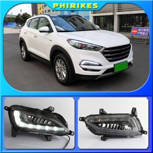1 Pair White Led Drl For Hyundai Tucson 2015 2016 2017 2018 Daytime Running Lights Daylight 12V Abs Fog Lamp Cover Car Styling