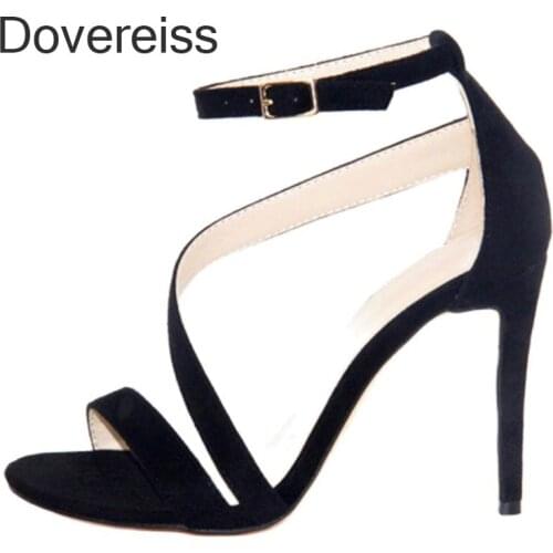 Dovereiss Fashion Womens Shoes Summer Pure Color Sexy Narrow Band Buckle Stilettos Heels New Consice Clear Heels Sandals 43 44