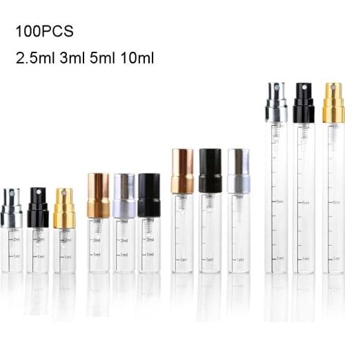 100Pcs Refillable Perfume Bottle Sample Test Tube Thin Glass Vials Aluminium Perfume Graduated Bottles Portable Travel Container