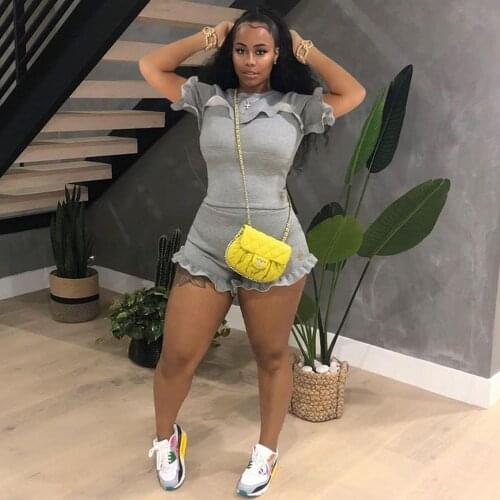 Cascading Ruffles Short Sleeve Bandage T-shirt Top and Beachwear Biker Short Sweet Kawaii Cute School Student Two Piece Outfits