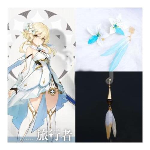Genshin Impact Lumine Cosplay Headwear Hairpin Hair Clip Fashion Earring Ear Clip Pendant Halloween Costume Accessory