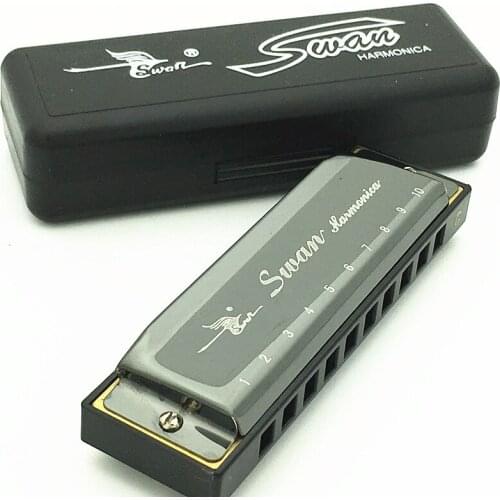 2017 New Swan Harmonica 10 Hole 20 Tone Diatonic Blues Harp Key of C Mouth Organ Laser Black Color Musical Instruments Gift