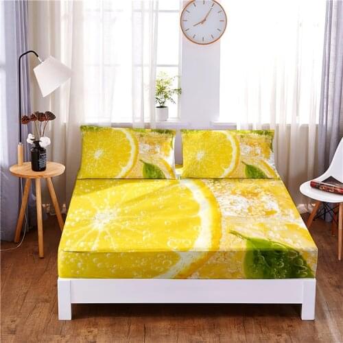 Cool Fruit Digital Printed 3pc Polyester Fitted Sheet Mattress Cover Four Corners with Elastic Band Bed Sheet Pillowcases