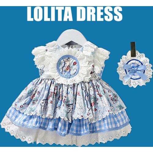 Spanish Baby Dresses Lolita Turkish Princess Gown Birthday Wedding Party New Bridesmaid Blue Kids Girls Dress Children Clothes