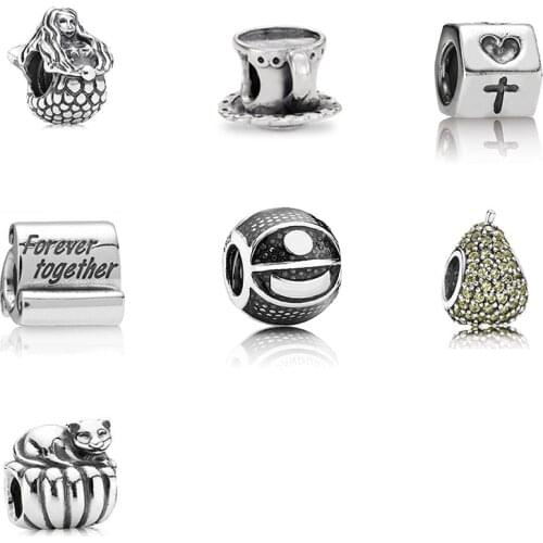 Classic New Mermaid Teacup With Heart-shaped Cross Forever Football Cat Pear Charm, Original Jewelry For Ladies As Gifts