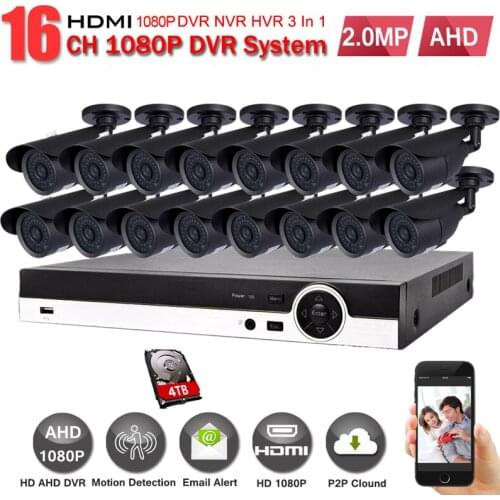 16CH 1080 P AHD DVR CCTV System Kit 16CH AHD DVR Recorder + IR 20 Mt External Bullet Security 2MP AHD Camera System Kit unito