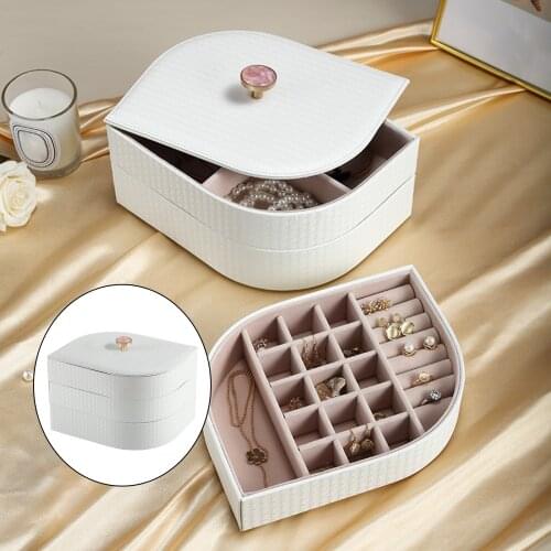 Girl PU Leather Jewellery Box 3 Layers Leaf-shaped Earrings Storage Holder