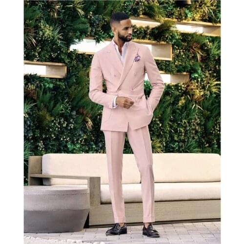 Pink Made To Measure Coat Pant Designs Formal Men Suits Slim Fit Double Breasted Tuxedo Wedding Suit For Men