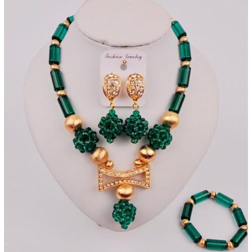 Beautiful Teal Green African Wedding Jewellery Nigerian Beads Necklace Jewelry Set ZQ8-02