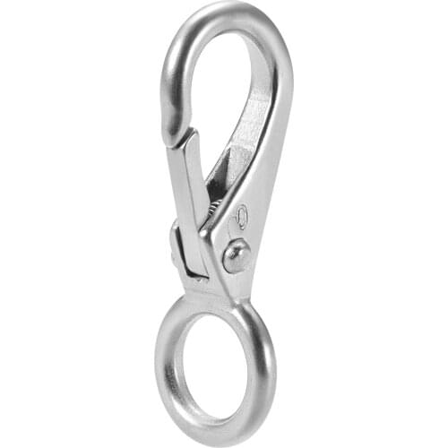 Uxcell Fixed Eye Hook,304 Stainless Steel 0# Carabiner Lock Boat Clip Hook 54mm Length Silver Tone