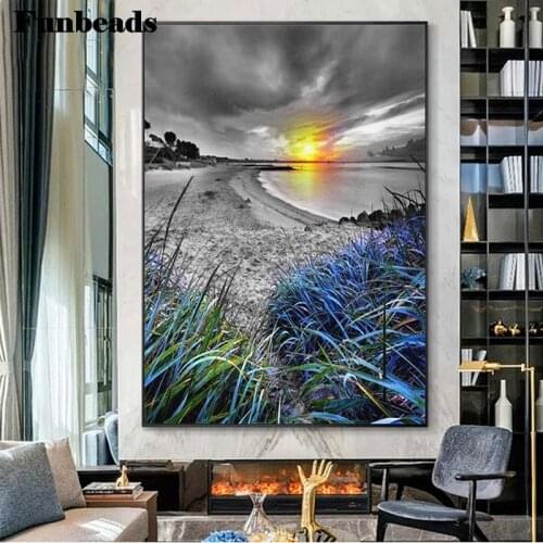 Full square diamond painting Seaside Scenery Poster Landscape pictures for embroidery round diamond mosaic paintings decor FF570