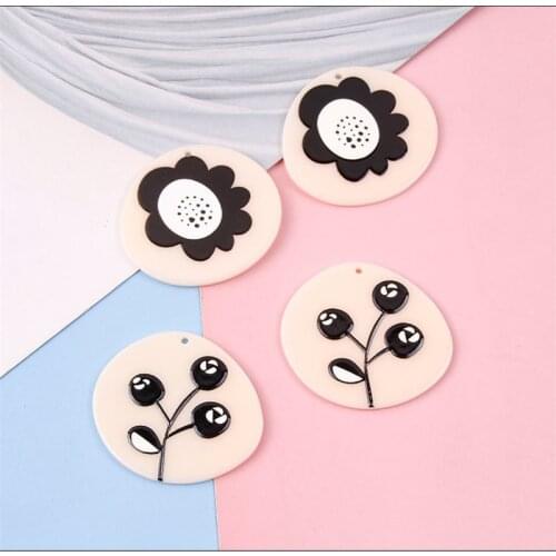 Min order 30pcs/lot cartoon flower print Geometric irregular acrylic bead diy jewelry earring/garment/keychain pendant accessory