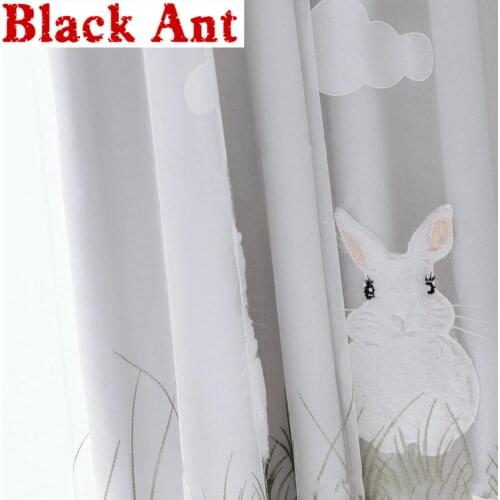 Cartoon White Flannel Rabbit Curtains Embroidered Tulle Decor Kids Girls Bedroom Sheer Voile Fabric Window Screen Blinds ZH058F