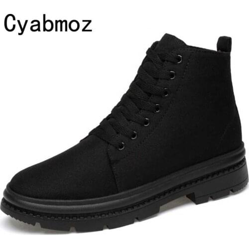 Mens Ankle Boots Men Height Increasing 5/7cm Casual Shoes Male Hidden Elevator Canvas Sneakers High Top Waterproof Booties Man