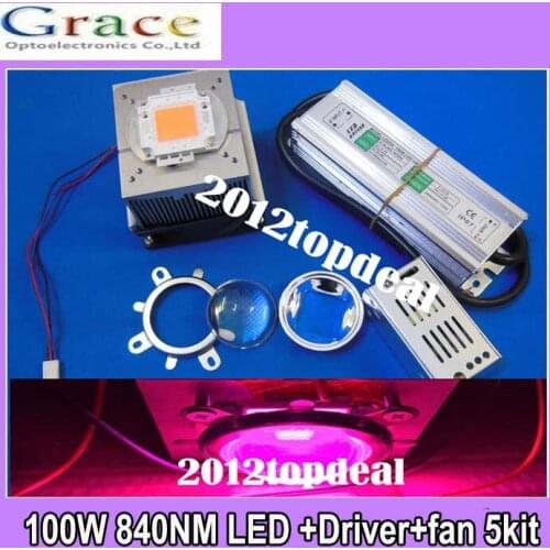 New 100W DIY led grow light 380-840nm chip+driver+heatsink+fan +led lens 5kit
