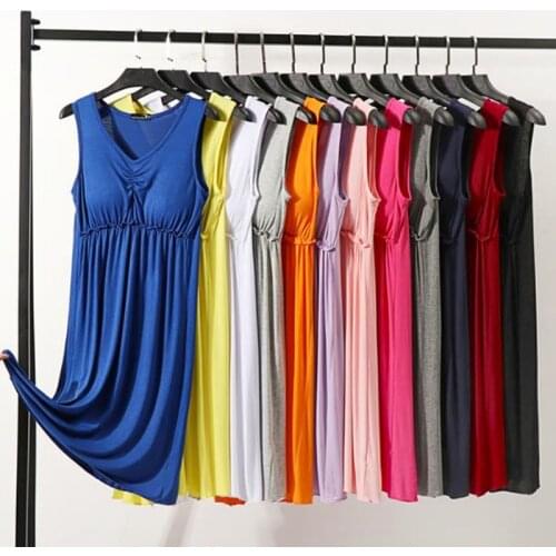 Korean modal sleepwear female chest pad nightdress summer v-neck sleeveless camisole night shirt bottoming dress women nightgown