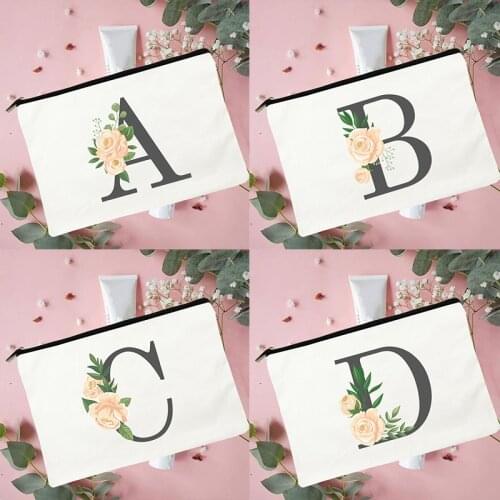 Initial Letter Print Portable Women Cosmetic Bags Multifunction Travel Toiletries Storage Organize Female Makeup Case Pencil Bag