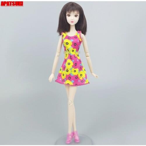 Handmade Yellow Pink Floral Dress For Barbie Clothes Dollhouse Party Gown Summer Short Dresses for Blythe Licca Doll 1/6 Toys