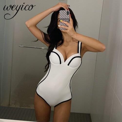 One Piece Women Sexy Swimwear Push Up Bodysuit 2021 Monokini Bathing Suit Striped Swimming Suit Beachwear Retro Swimsuit Mujer