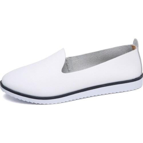 Genuine Leather Women Shoes Pointed Toe Ballet Flats Shoes Woman Moccasins Loafers Autumn Ladies Shoes 3 Color XKD7100