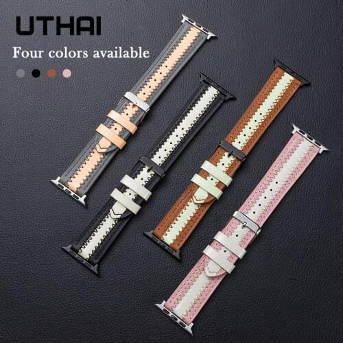 High-quality leather strap For apple watch band 44mm 40mm Luminous strap Bracelet for iWatch Series 6 SE 5 4 3 2 1 UTHAI A64