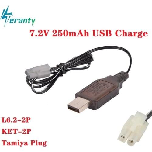 100pcs/sets 7.2V 250mAh USB Charger For Ni-Cd Ni-MH Battery Pack EL6.2-2P KET-2P Tamiya Plug Input DC 5V Output 7.2V Charger